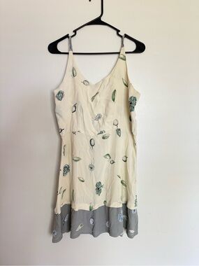 Cream Floral Slip Mini Dress with Gray Hem